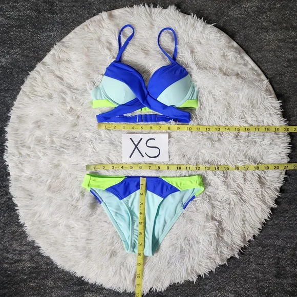 Green and Blue Colorblock Push-Up Cheeky Bikini Set - Picture 5 of 16